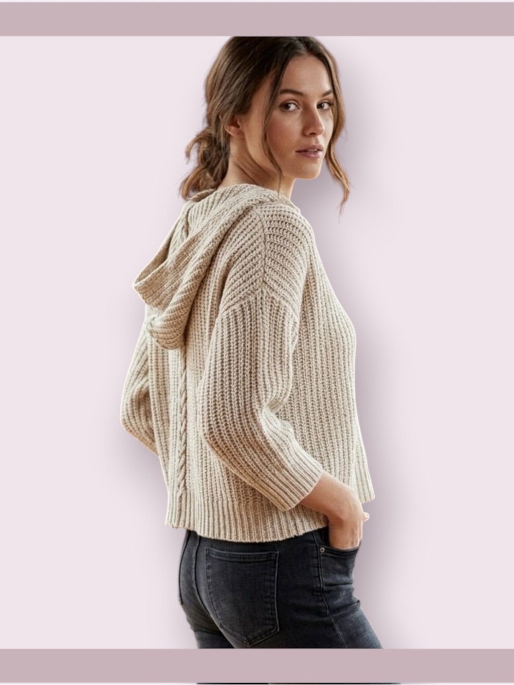 Storia Oatmeal Wide Ribbed Knit Hoodie